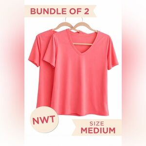 NWT Bundle of 2 Coral Pink Athletic V-Neck Tees – Size Medium